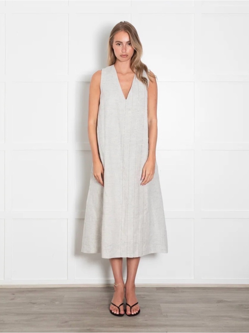 Fabiana Filippi Grey Linen A Line Dress with Glitter Detail